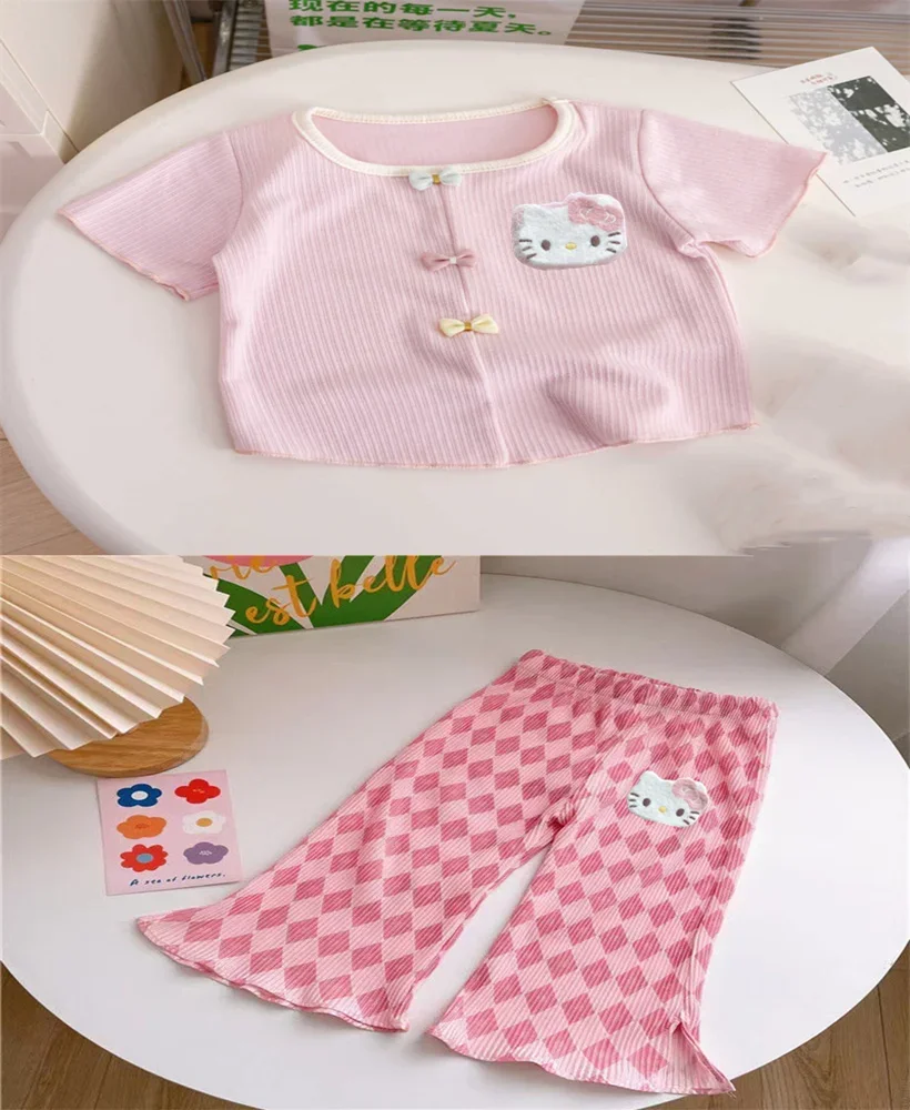 

hello kitty, новые летние детские летние новые штаны от комаров Sanrio, модные крутые пляжные штаны для девочек, футболка с короткими рукавами, джинсовые шорты