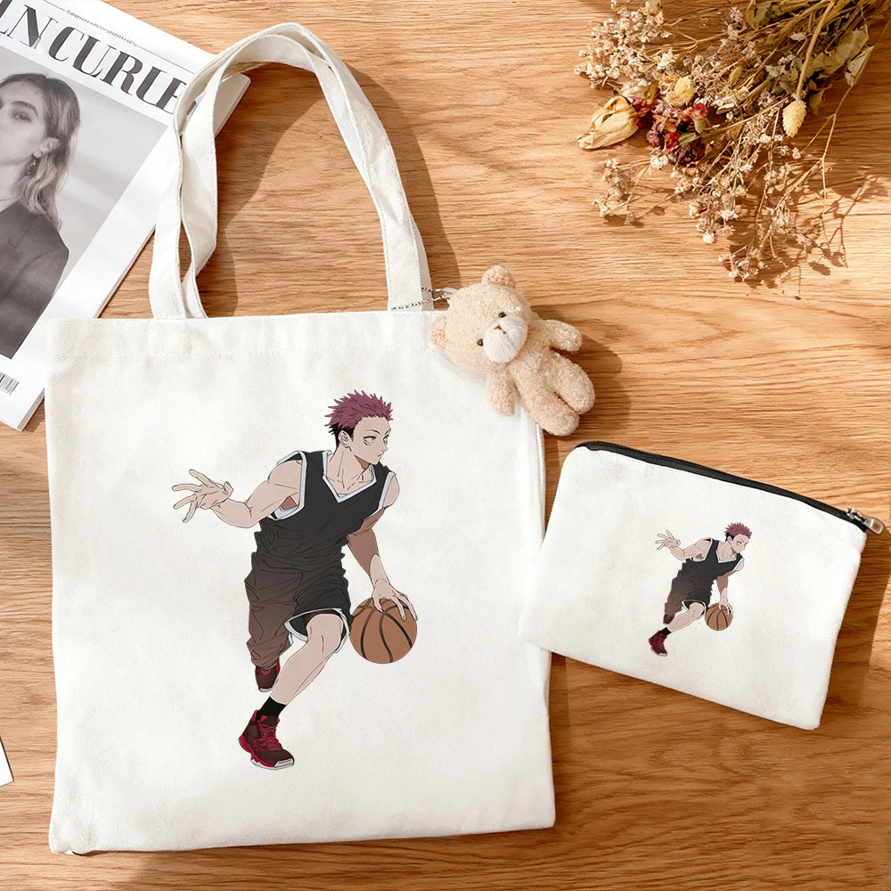 3pcs/set Jujutsu Kaisen Thick Durable Soft Canvas Tote Bag Fiery Energetic Dynamic Anime Print Gift Boys Student Daily Handbag