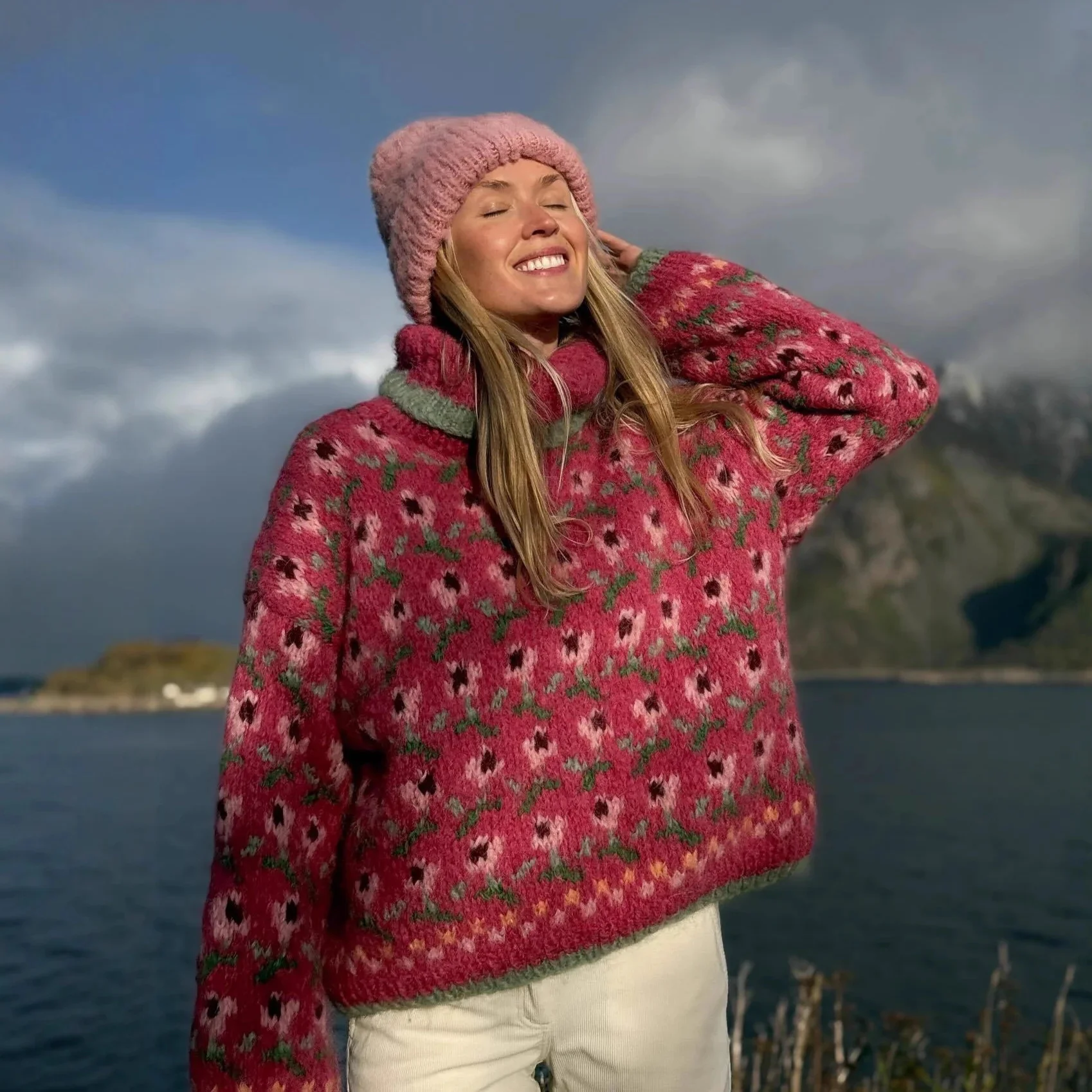 High Neck Loose Floral Knit Sweater Thick Long Sleeve Warm Pullover For Women Cozy Autumn Winter Office Home Layering Holiday