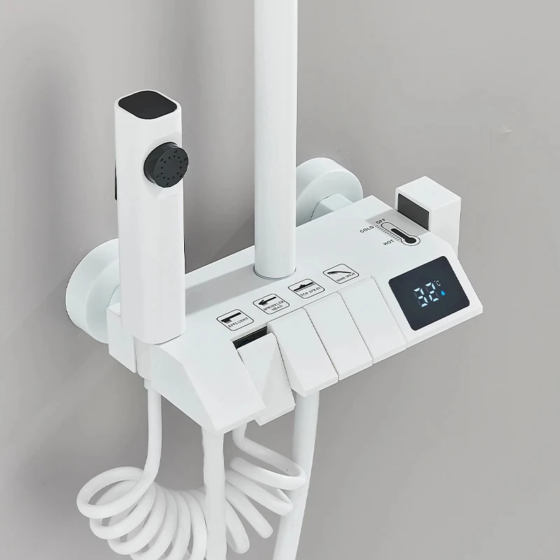 Digital Display Shower Set Rainfall Bathroom Shower Faucet Kit With Bidet Wall Mounted Brass Hot Cold Water Mixer Tap System