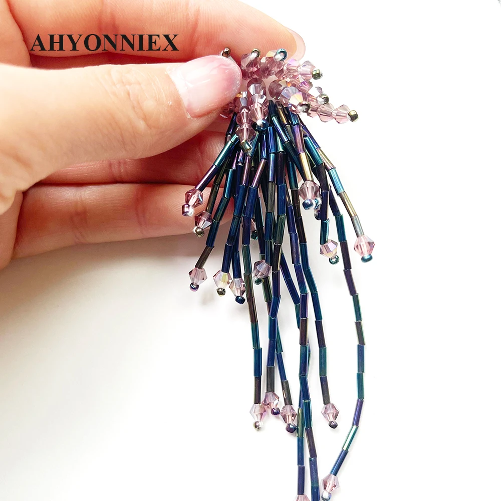 Promotion !! Handmade Colorful 10CM Long Beaded Tassel Patches Sew On Patch for Clothes Hat DIY Applique