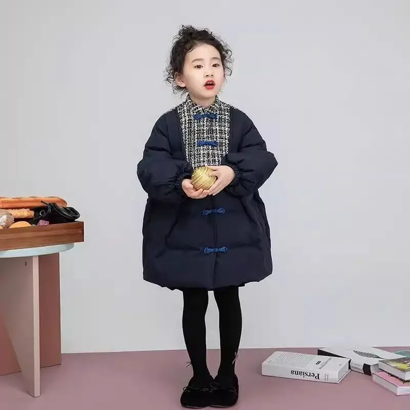 2025 New Girls' Chunky Winter Coat - Korean Style Thickened Cotton Puffy Jacket for Medium & Small Kids, Stylish Thermal Layer