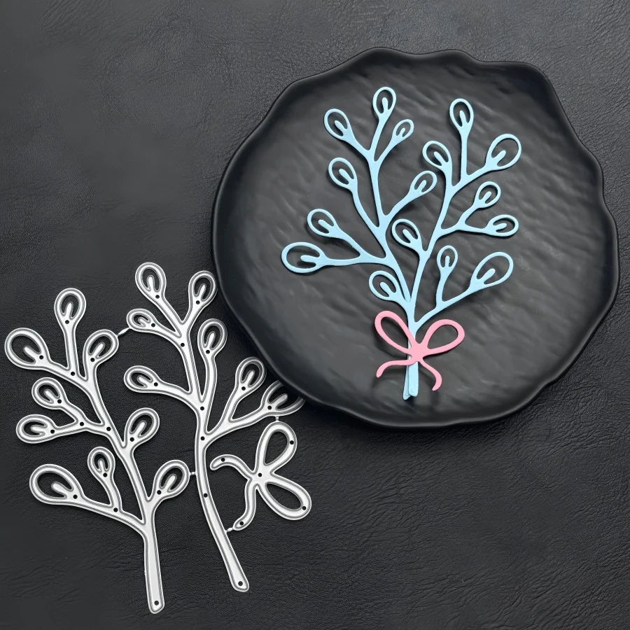 Metall-Stanzformen – Botanischer Zweig & Schleife, Prägeschablonen für DIY-Scrapbooking, Kartenherstellung und Basteldekoration