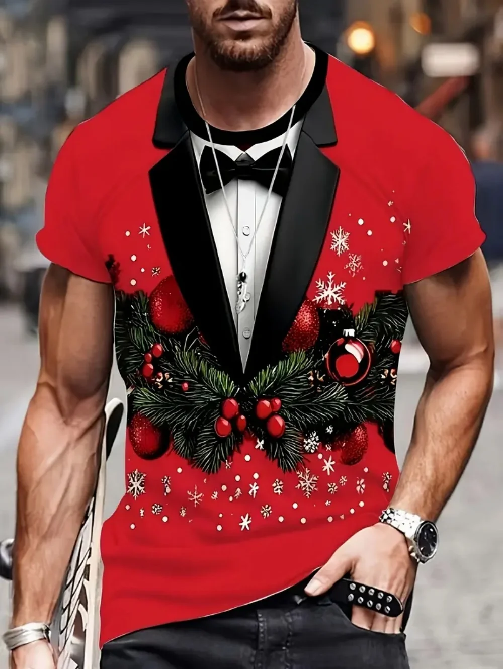 Men's T-Shirts Christmas Funny 3D Print Summer Casual Y2k Short Sleeve Tops Round Neck Pullove Tops Holiday Loose Men's Clothing image 5