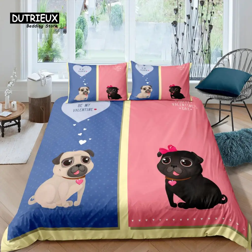 

Home Living Luxury 3D Couples Pug Bedding Set Duvet Cover Pillowcase Kids Bedding Set Queen and King EU/US/AU/UK Size