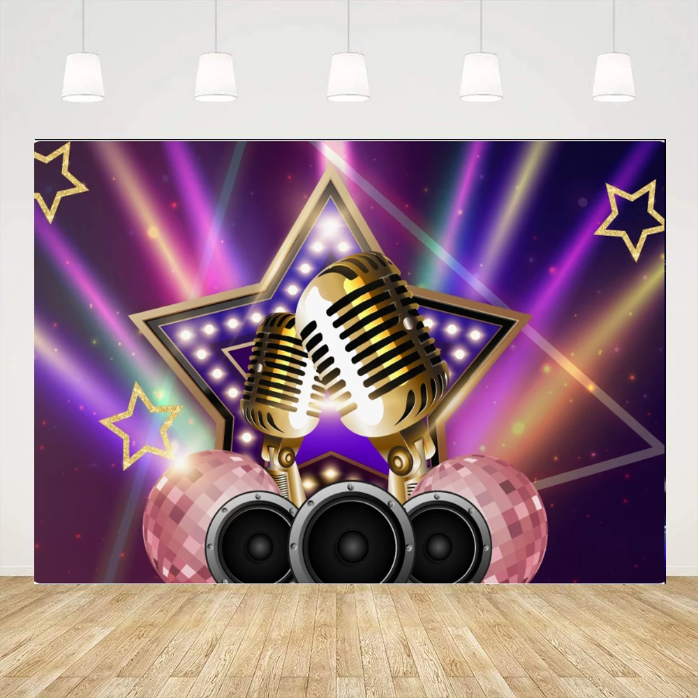 

Photography Backdrop Star Stage Night Show Background Microphone Karaoke Birthday Decorations Banner Music Party Poster