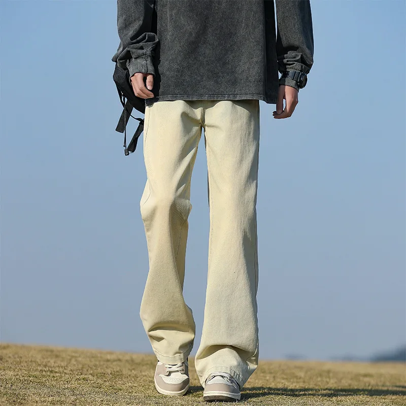 

2025 американские винтажные новые модные мужские повседневные однотонные модные свободные широкие прямые джинсовые брюки мужские базовые джинсовые брюки