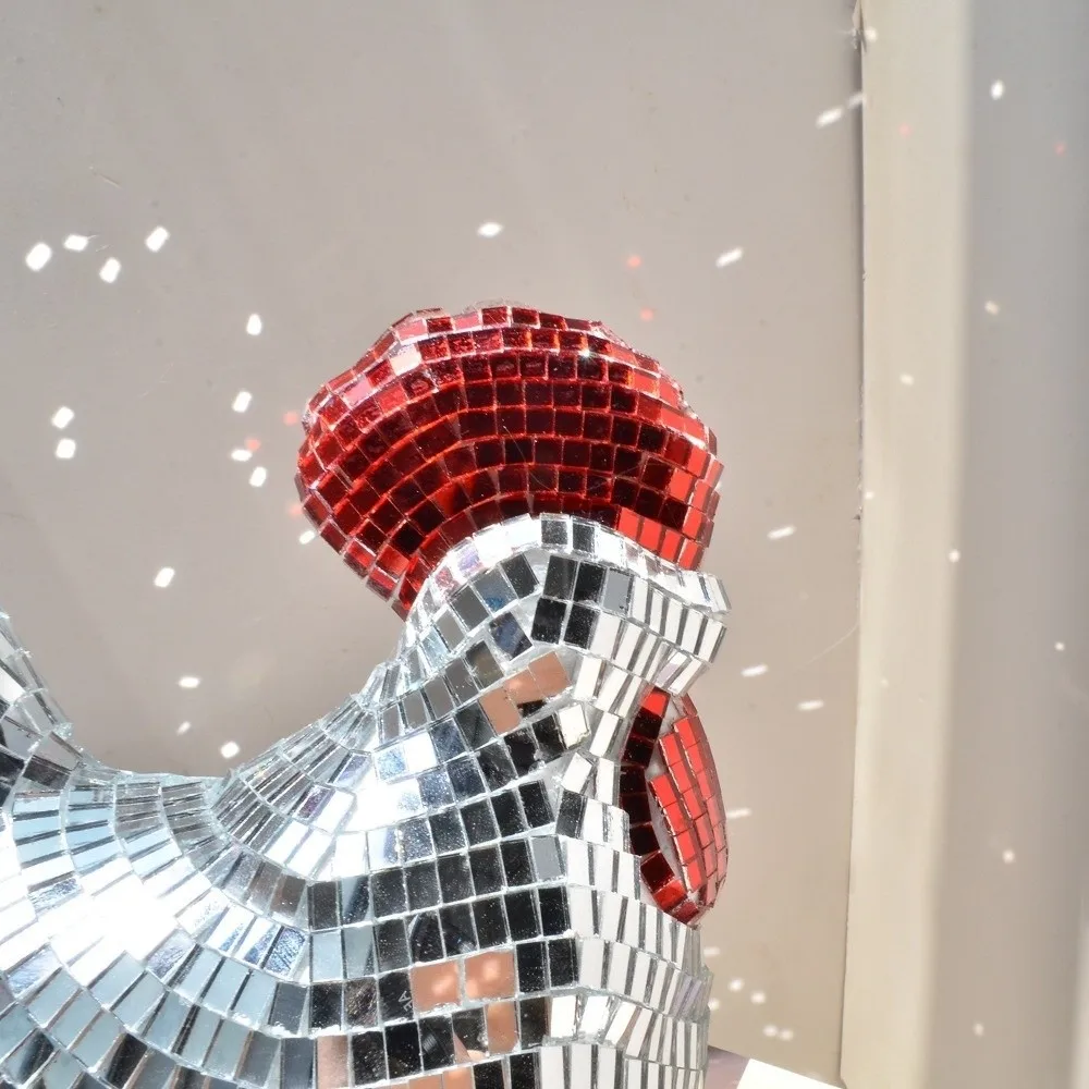 High Quality Creative Mirror Disco Balls Chicken Shape Exquisite Chicken Sculptures Models Statue Home Decor