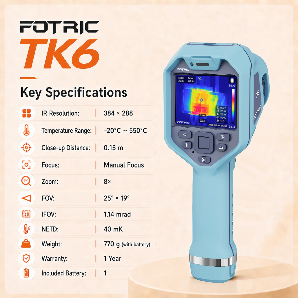 FOTRIC Professional Thermal Imaging Camera——TK6 Kit for Vehicle Diagnostic Inspection HVAC 30Hz 384*288 IR Resolution  -20℃~550℃