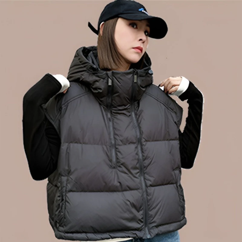 Herbst Winter Kurze Baumwolle Weste Frauen 2025, Neue Mode Lose Beiläufige Verdicken Unten Weste Mit Kapuze Oberbekleidung Weibliche