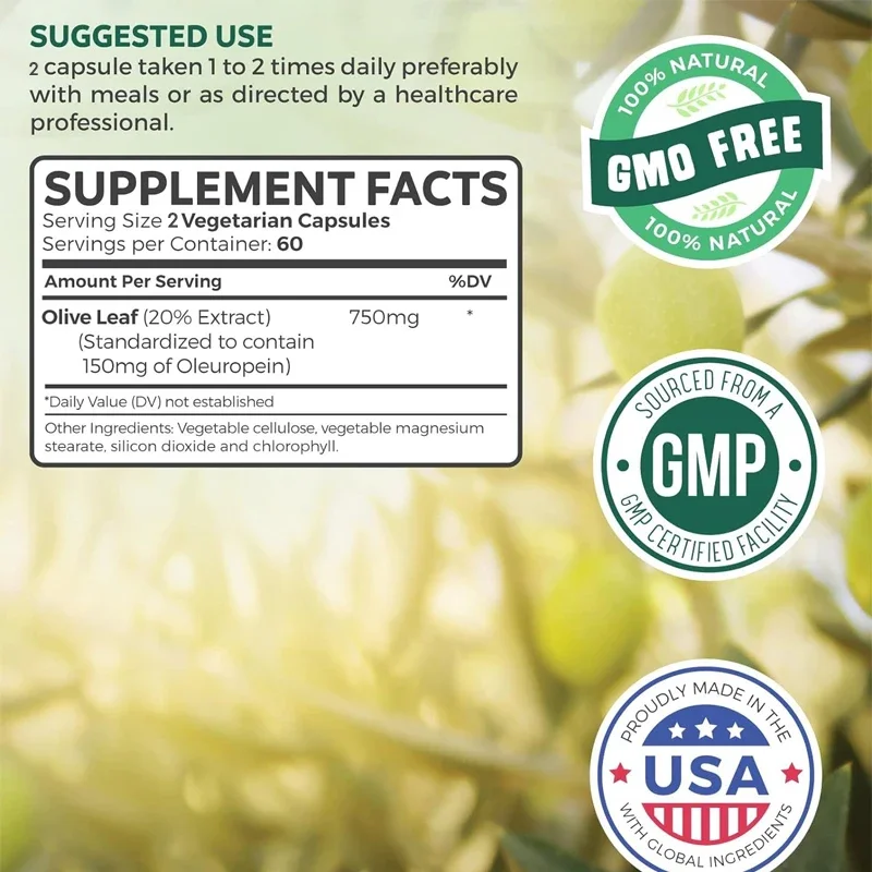 Olive Leaf Extract Supplement - Immune Support Supplements That Promote Cardiovascular Health and Eliminate Free Radicals