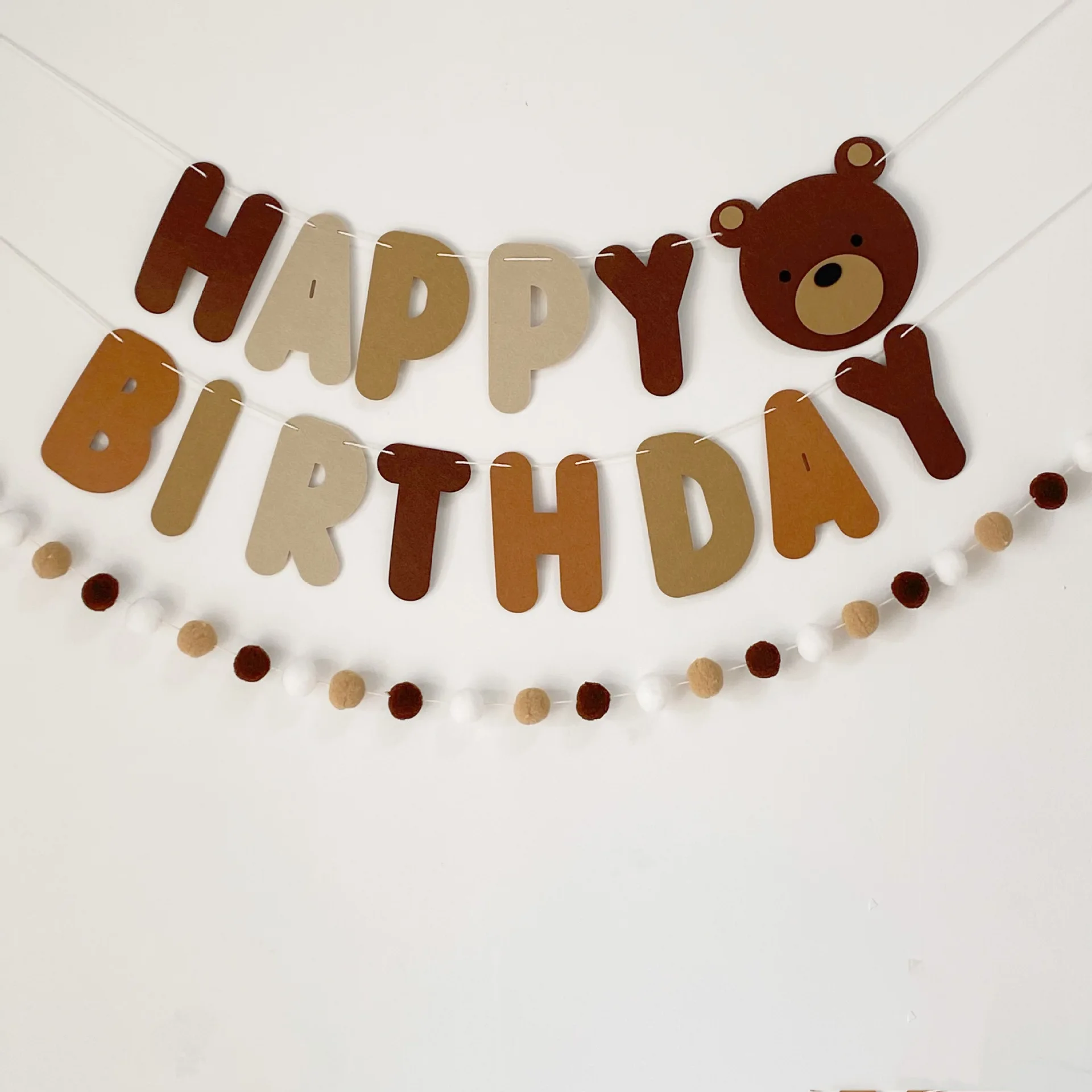 Lovely Retro Bear Flag Decoration Non-woven Fabric Happy Birthday Party Banner Baby Shower Kids Birthday Decoration Supplies