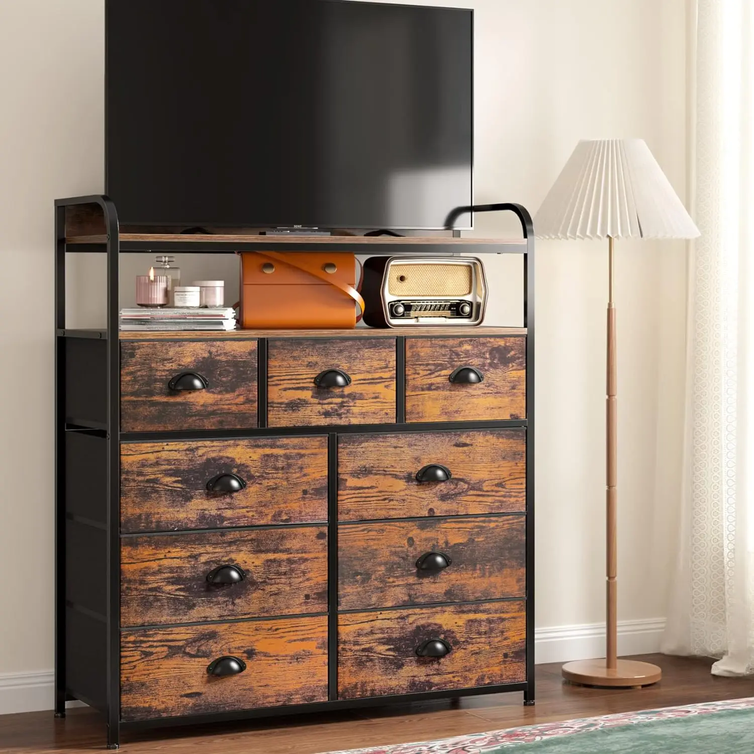 Comfort Corner Chest of Drawers for Bedroom with 9 Drawer Dresser,Fabric Dresser for Closet with Wood Top for Living Room