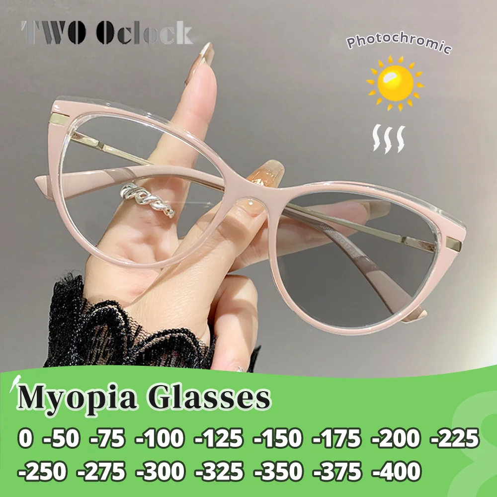 

Fashion Myopia Photochromic Sunglasses Women Brand Designer Cat Eye Retro Sun Glasses Anti Blue Prescription Optic Lenses Shades