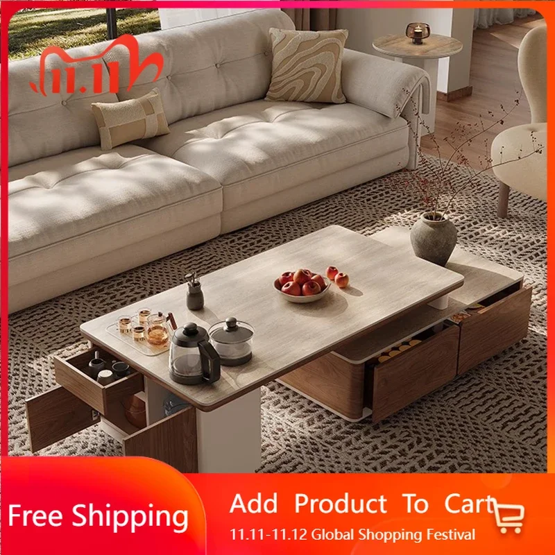 Adjustable Mechanism Coffee Table Living Room Modern Wood Nordic Coffee Table Storage Drawers Mesas Bajas Postmodern Furniture