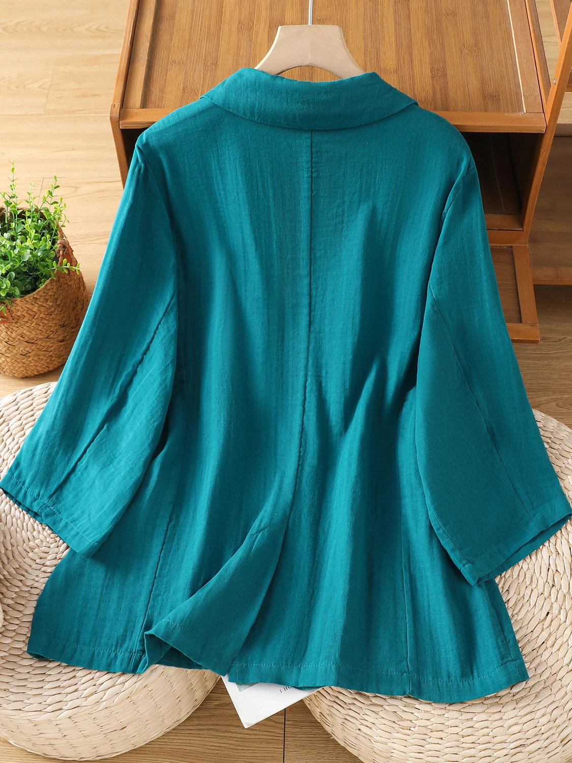 بدلة نسائية غير رسمية من القطن والكتان طويلة Sve Jaet خريف جديد Sle فني مقاس كبير قطع مستقيمة بزر واحد للإغلاق