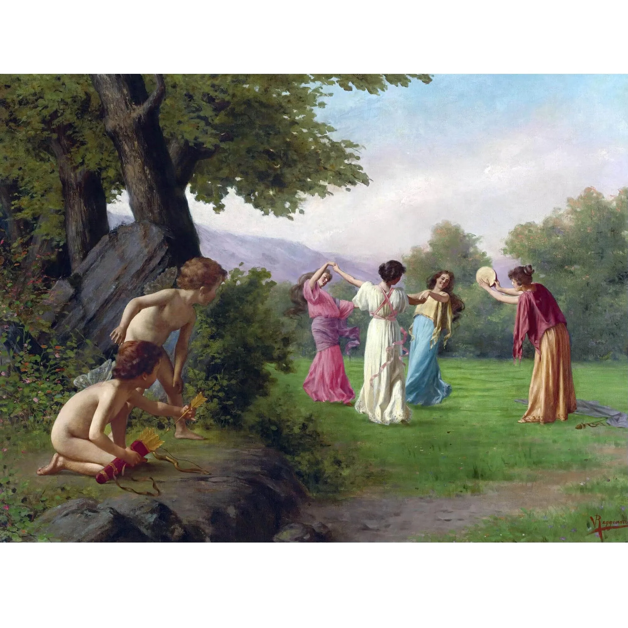 

Spring their target by Vittorio Reggianini European palace lady painting Hand painted famous painting replica Home decor canvas