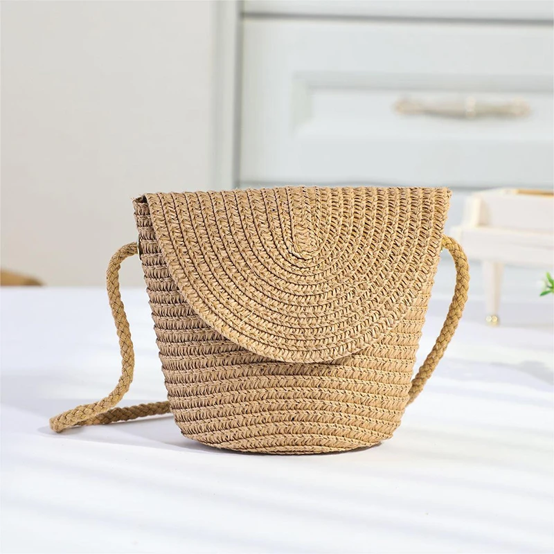 

New Flip Style Change Mini Bag Fashionable Straw Woven One Shoulder Crossbody