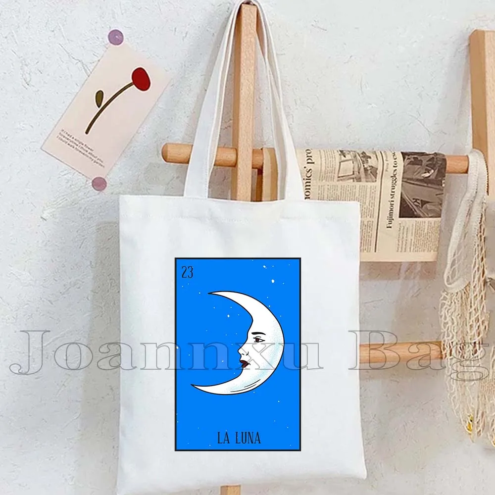 El Catrin Tarot Nopal ESTRELLA SIRENA Luna ROSA LA BANDERA المكسيكي لوتريا البنغو بطاقة الفن المتسوق قماش حمل حقيبة يد القطن