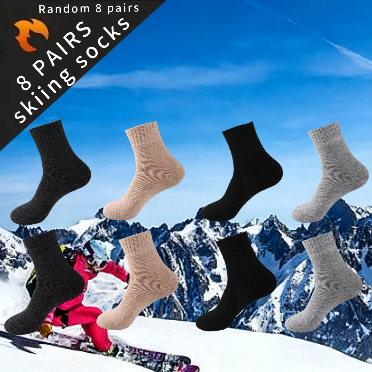 

8/4/1 Double Autumn/Winter Men's and Women's Skiing Warm Socks Merino Women's Warm Boots Hiking Socks