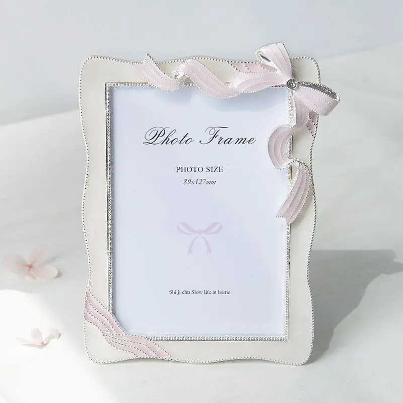 Bow streamer photo frame exquisite ornament 5 inch 7 inch metal couple birthday gift table