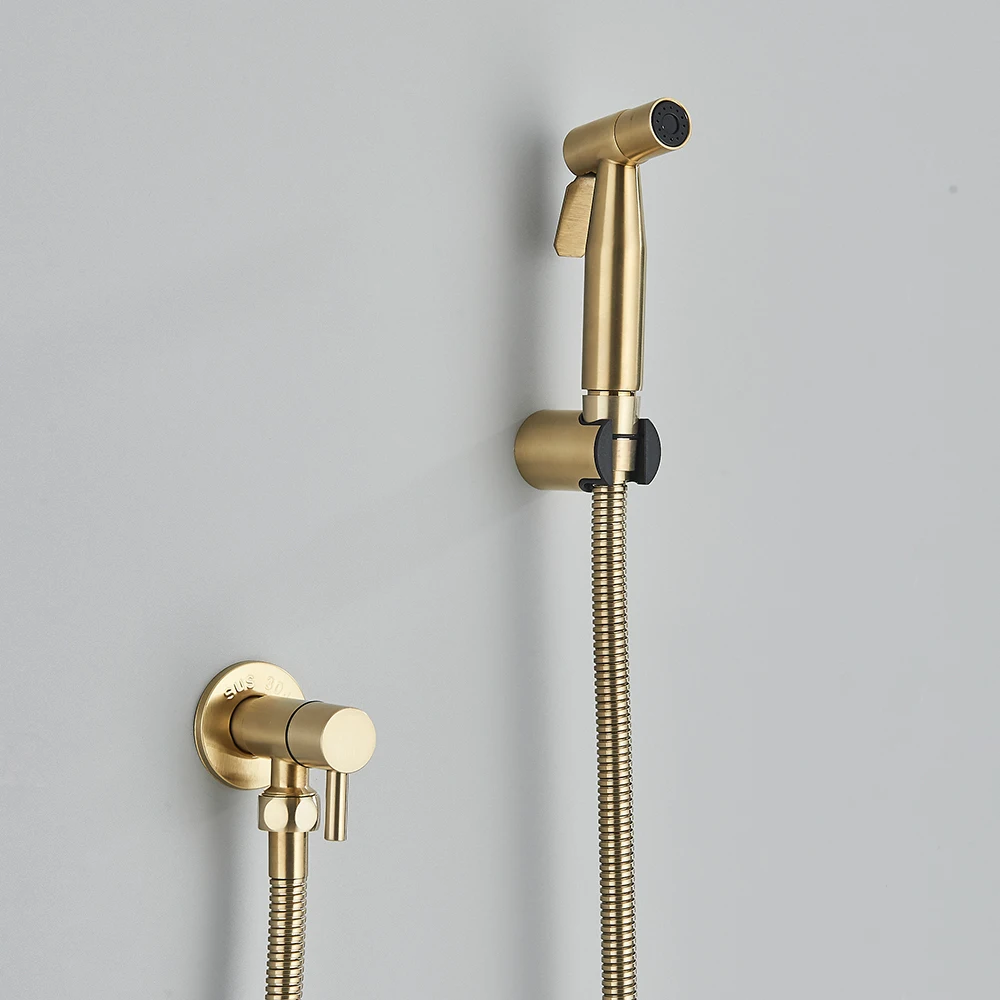 Brushed Nickel Bidet Faucet Brushed Gold Bathroom Faucet Handheld Shower Faucet Wall Mounted Cold Water Tap Bidet Sprayer Head