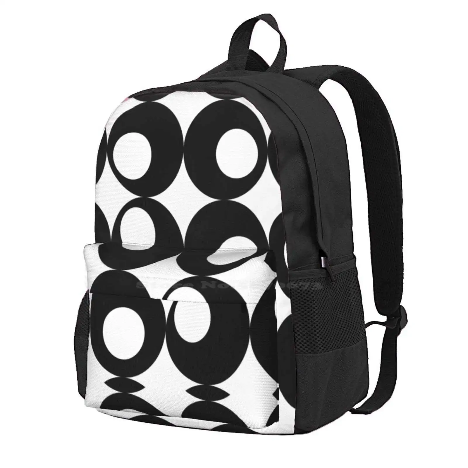 

Hole Hot Sale Schoolbag Backpack Fashion Bags Black And White Contrast Circles Retro Vintage Swinging Sixties 60S 1960S