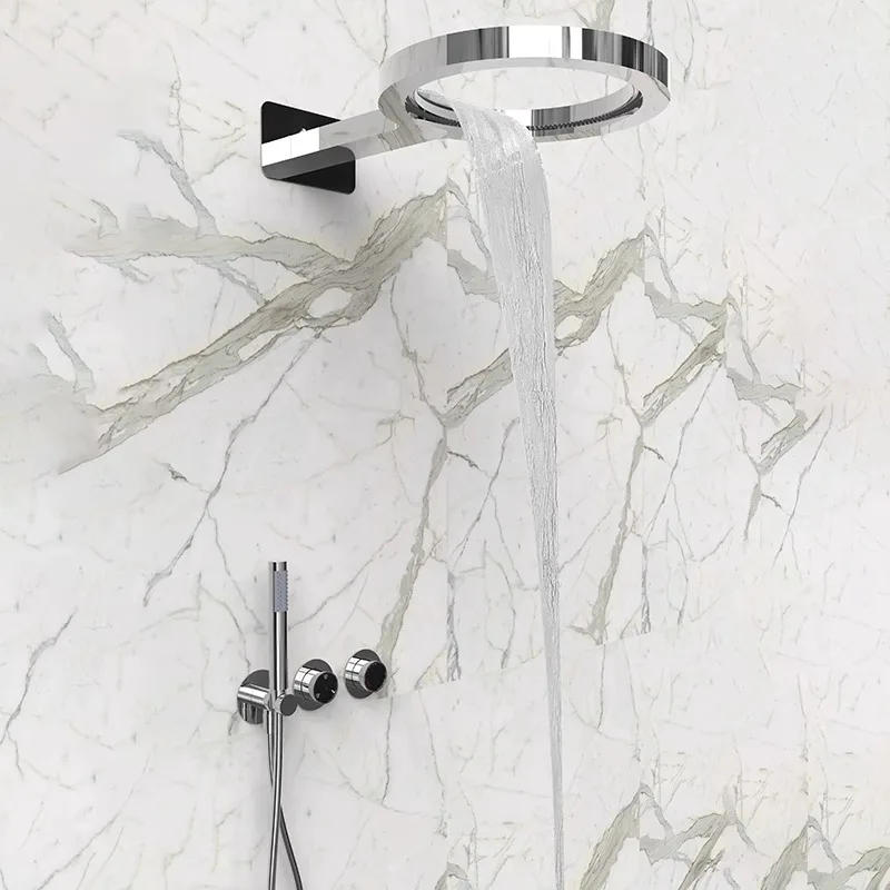 モダンな丸型シングルハンドルシャワー水栓 壁掛け真鍮製シャワーフィルターヘッド スプレーマッサージ サスペンションソフトスプレーシャワーセット