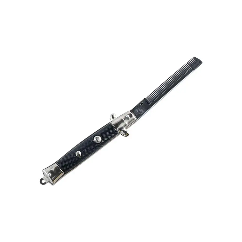 Portable For Barbershop Steel Press Button Switch Moustaches Comb Hair Styling  Accessories Folding Spring Comb Pocket Clip