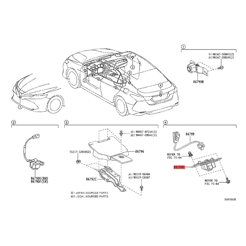 86790-06220 Car Rear View Camera With Bracket Assembly For Toyota Camry Hybrid 2017-2021 Parking Assist Reverse Camera