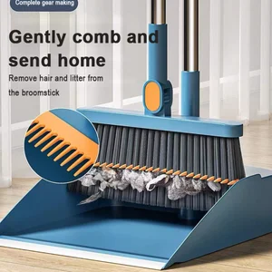 Boba plegable Cepillo de piso de planta de polvo de la escoba de mango largo de cabello antiadherente interior con stand up Dust Pan Combo Herramienta para el hogar NUEVO 6 Mejor barrendero de escobas de ventas - №6