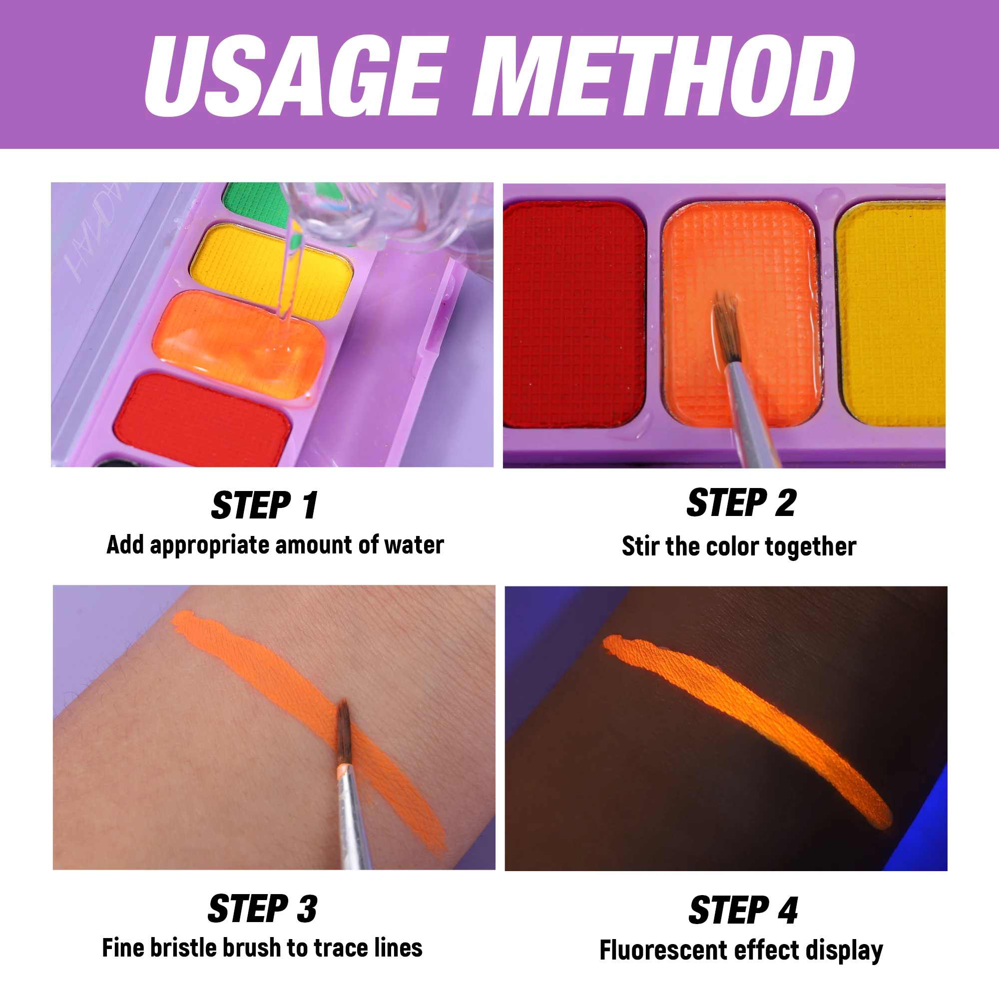 Juego de pintura corporal fluorescente de 10 colores, cosméticos faciales para fiesta de Halloween, maquillaje, pintura de neón no tóxica para festivales de música de Mardi Gras