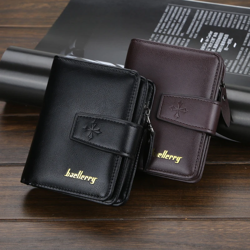 Men wallet PU leather fashion multi functional card holder men purse short zipper vertical male fold wallets