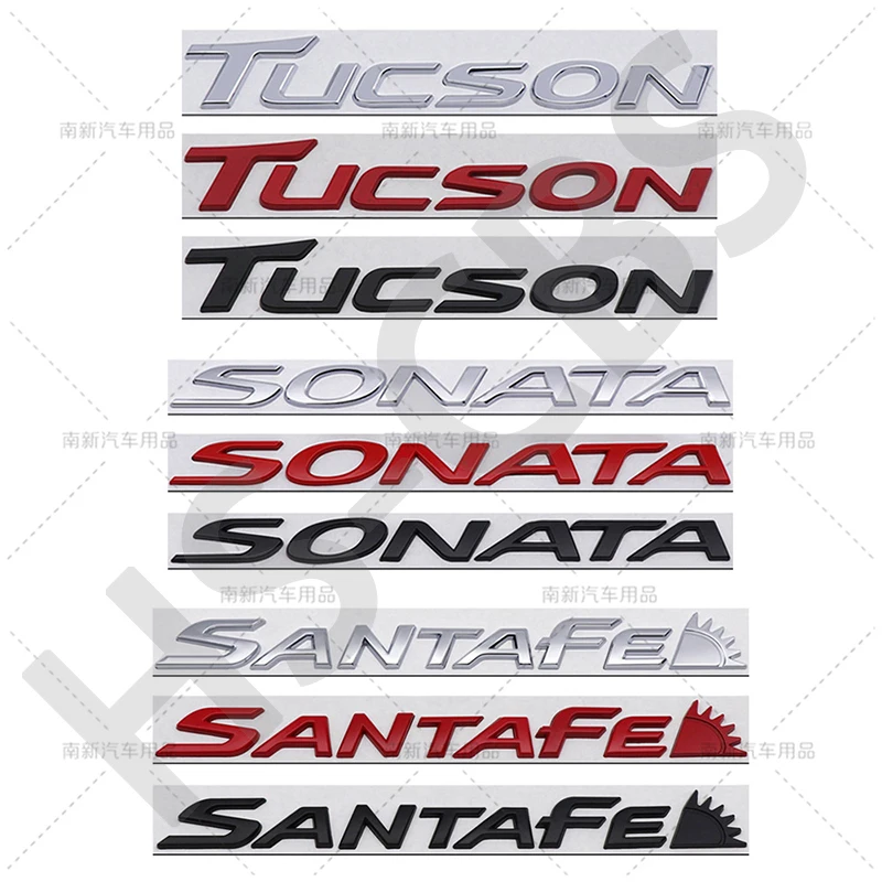 3D métal Tucson Badge Santafe autocollants voiture coffre arrière emblème Sonata lettre mot décalcomanie uto corps autocollant décoratif décor