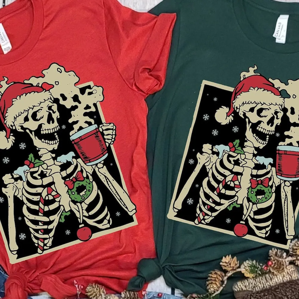 Dead Inside Skeleton Christmas T Shirt Coffee Lover Sarcastic Merry Fall