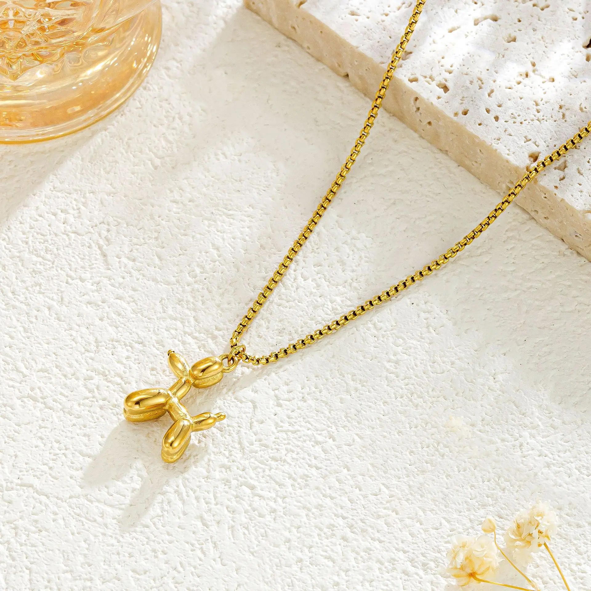316L Stainless Steel Cute Style Balloon Dog Golden Pendant Necklace Sweet Funny Clavicle Chain Unique Girl Birthday Gift image 4