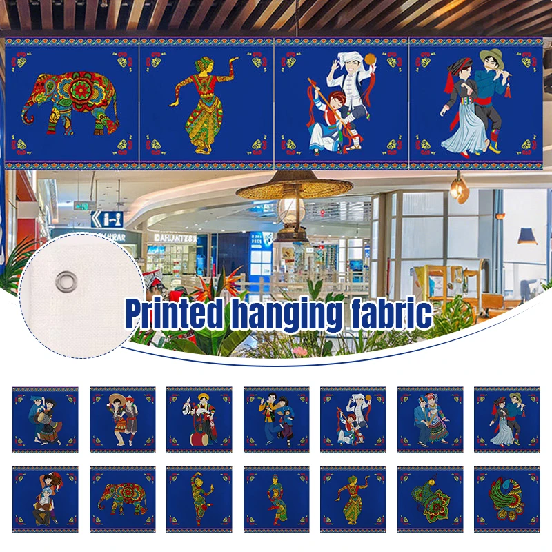 

Miao Dai Ethnic Style Tapestry Yunnan Restaurant Hotel Door Head Curtain Background Wall Hanging Cloth Short Curtain