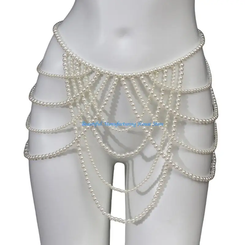 E56A Sophisticated Faux Pearls Body Jewelry Shoulder Chain for Special Occasion
