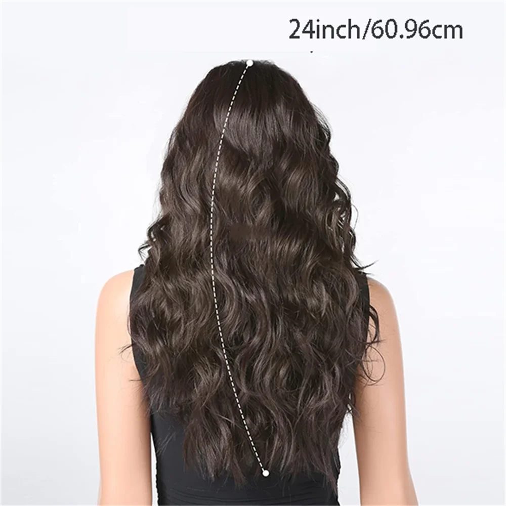 24 Inches Dark Brown Long Wavy Wig, Natural Looking Heat Resistant Synthetic Daily Hair For Women, Christmas Halloween Festival