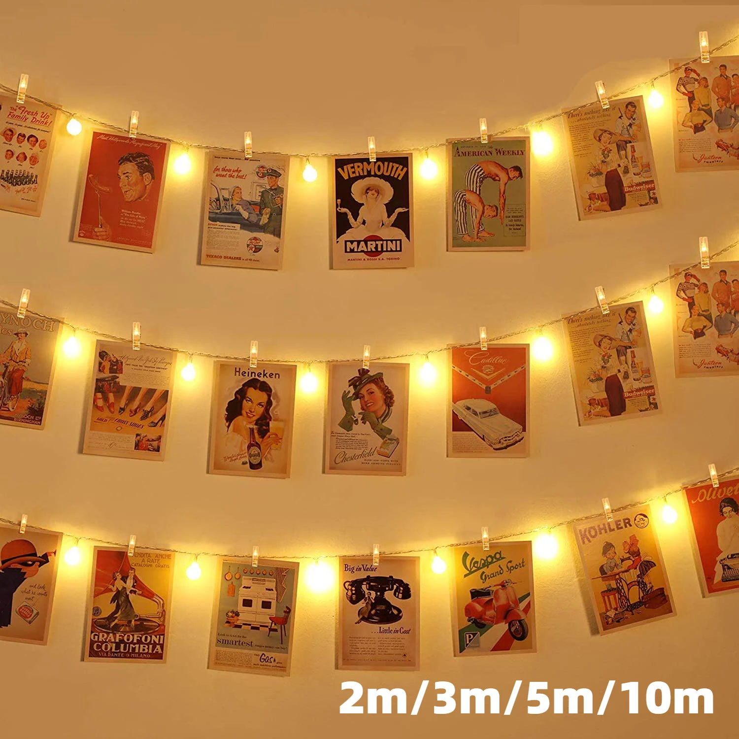 LED Photo String Lights USB Battery Powered Fairy Twinkle Lights with Clips for Hanging Pictures Bedroom Wall Wedding Decor