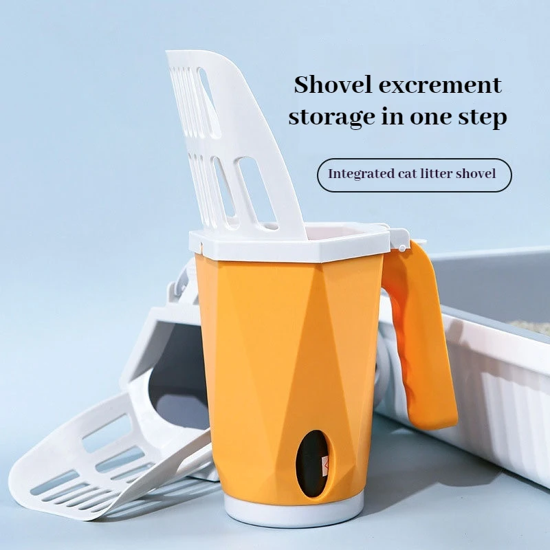 

Pet cat poop scoop integrated color blocked cat litter scoop with built-in garbage bag storage scoop poop cat cleaning supplies