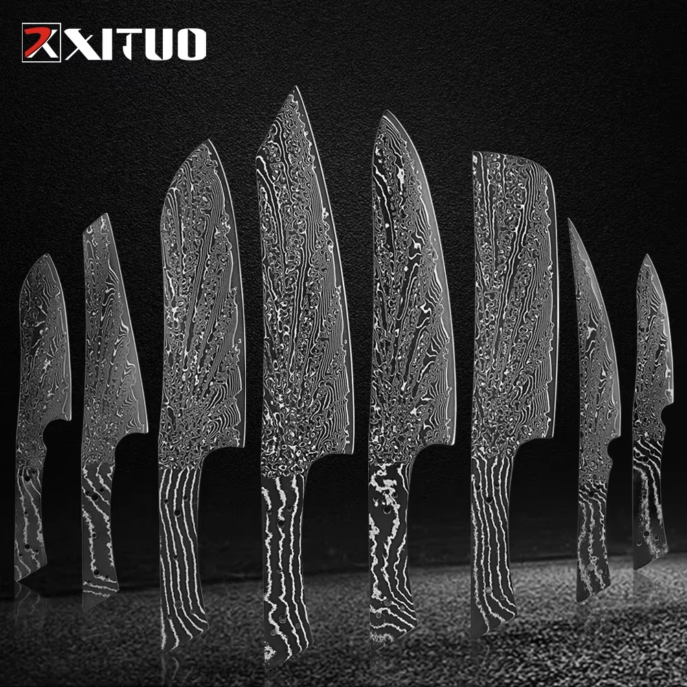 Hand-Forged 67-Layer Damascus Steel Kitchen Knife Blank Black Blade Full Tang Chef's Knife Blank DIY Knife Accessories