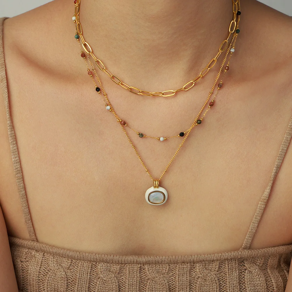 336L Stainless Steel Necklace For Women 18k Gold Plated Handmade Jewelry  Natural Stone Beaded Female Choker
