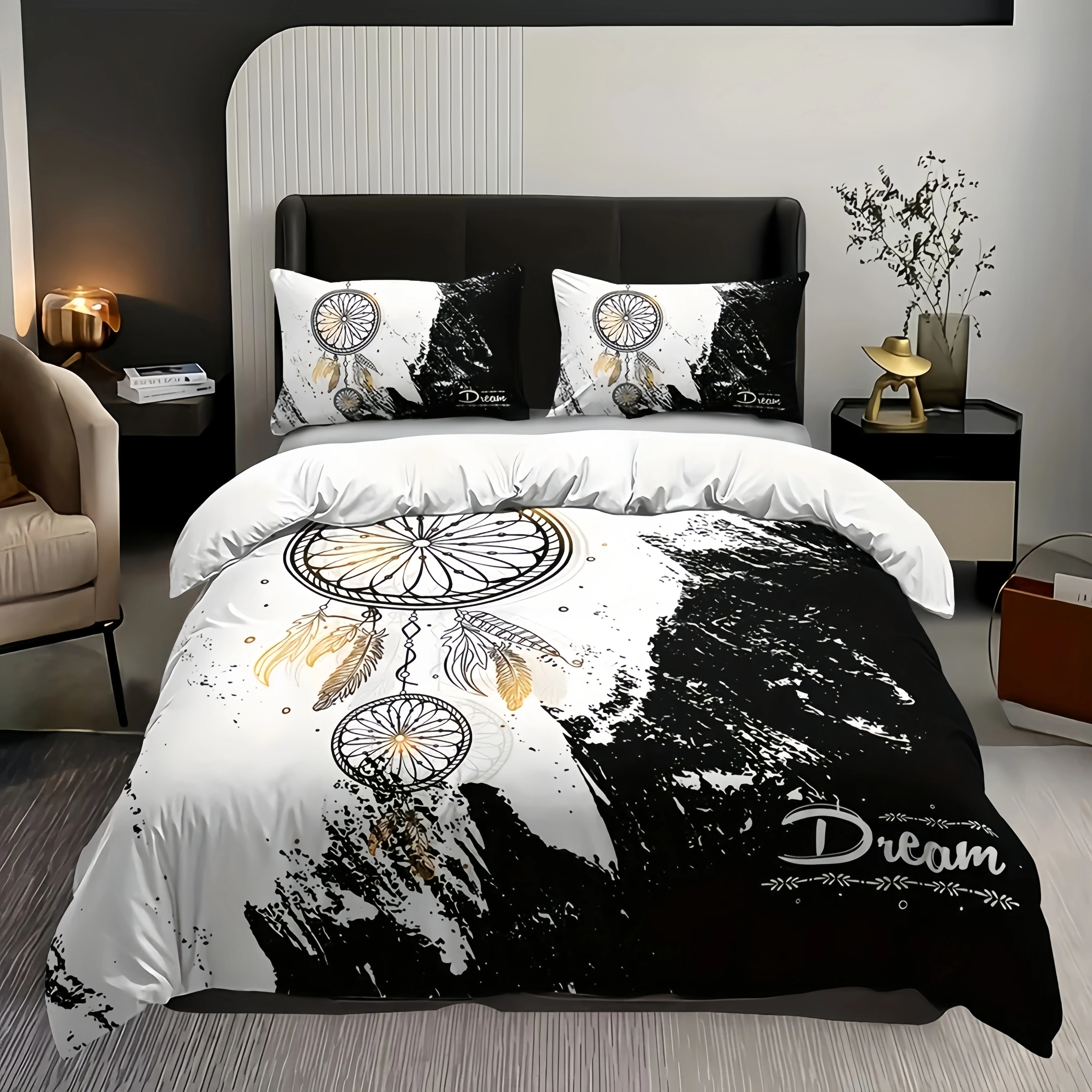 

Dreamcatcher Duvet Cover Set Black And White Bedding Set Soft Duvet Cover For Bedroom Guest Room (1*Duvet Cover+2*Pillowcase)