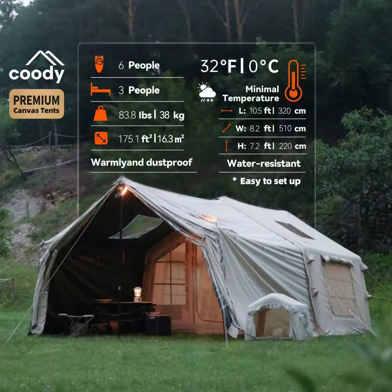 8.0+Framed Foyer Air Tent-Beige Simple 3-6 Person Unique Outdoor Family Easy Setup Luxury Portable Camping Inflatable Tent