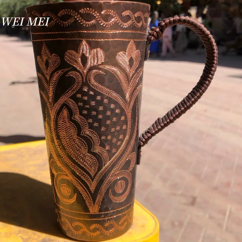 

Unique Pattern Random Vintage Copper Mug,Breakfast Cup,Handcrafted Carving Flower Texture Art Friend Gift Coffee Mug Tableware