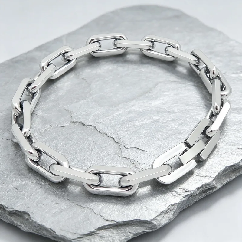 Kalen 8 mm Edelstahl-Armband mit Büroklammerkette für Herren, poliert, matt, ovale Glieder, Armband, Biker-Party-Schmuck, Geschenk für Damen – Detail 7