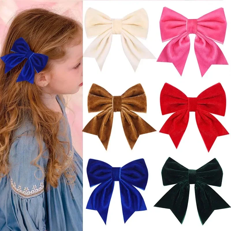 Oaoleer Sweet Girls Velvet Hair Bow Clips Solid Color Handmade Bowknote Hairpins Barrettes Kids Headwear Baby Hair Accessories