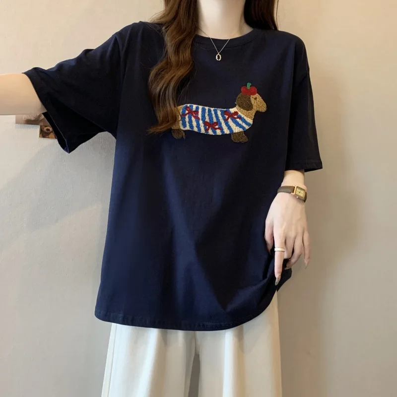 CGC Korean Fashion Cartoon Printing T-shirt 100% Cotton Short Sleeve Tees Casual Summer Tops Female Loose Oversized T-shirt