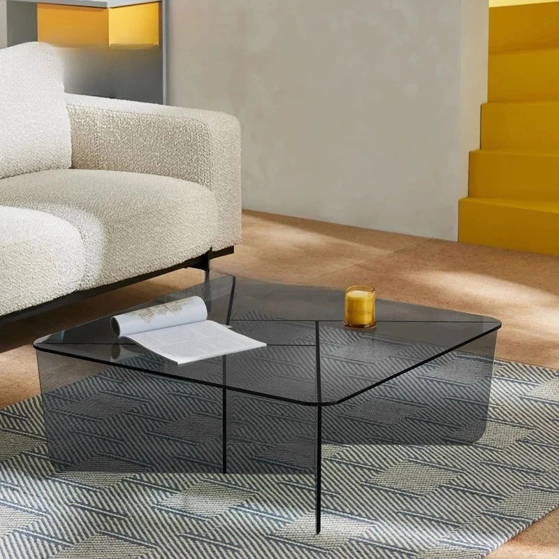 Light luxury modern high-end tea table transparent tempered glass coffee table living room home